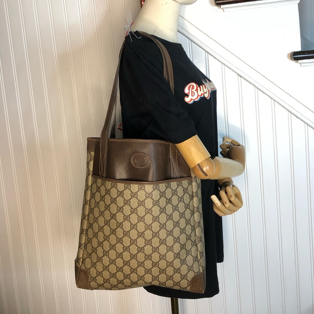 Vintage GUCCI GG Supreme Shoulder Bag Brown Leather Handles & Leather Corners - Picture 13 of 16